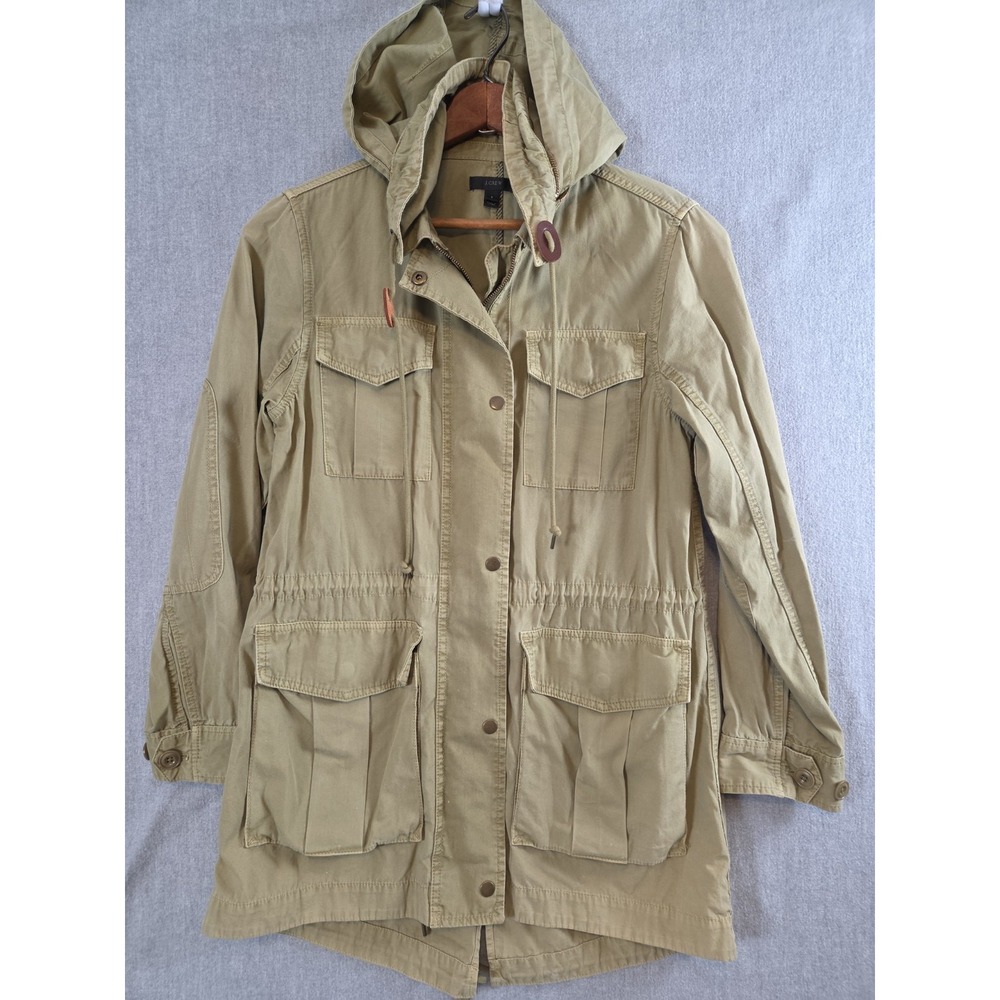 J Crew Vintage S Military Safari Hooded Jacket Cargo Pockets Utility Y2K Grunge